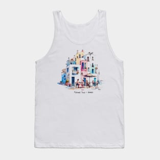 Grecian Getaway: Serene Mykonos Town Sketch | Watercolor Travel Tank Top